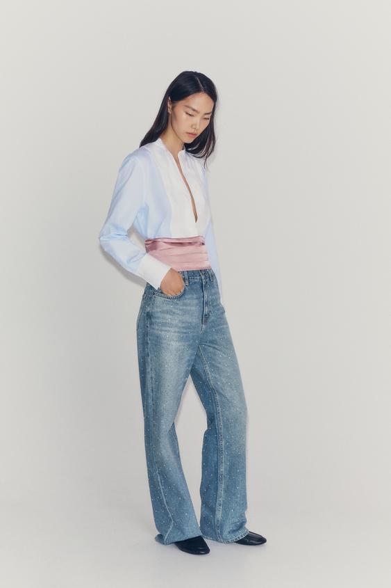 ZW COLLECTION STRIPED BIB SHIRT - Blue/White by Zara - Image 0