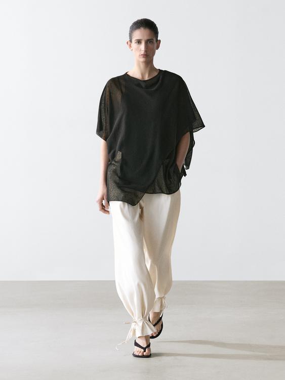 Surplice linen blend cape top