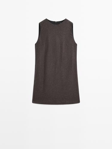 Zara Herringbone mini dress with pockets - Dark brown - Image 0