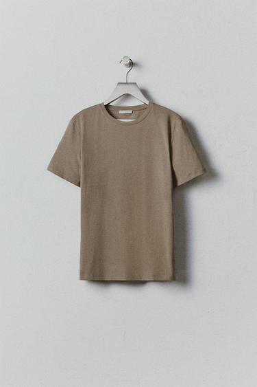Zara BASIC SLIM FIT T-SHIRT - Brown / Taupe
