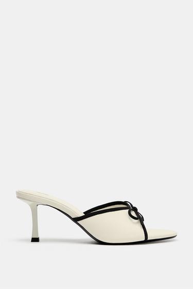 HEELED MULE SANDALS WITH BOW - white by Zara - Image 0