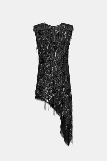 ROBE COURTE ASYMÉTRIQUE À PAILLETTES - Noir de Zara - Image 8