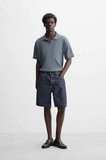 Zara RIBBED TEXTURED POLO SHIRT - Mid-blue - Image 0
