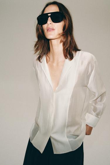 Zara ZW COLLECTION FLOWY SHIRT - Oyster-white
