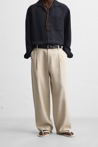 LINEN/COTTON PLEATED TROUSERS - Light beige by Zara