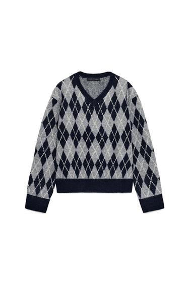 DIAMOND KNIT JUMPER - Grey / Blue by Zara - Image 0