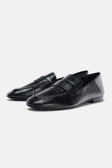 EMBOSSED FLAT LOAFERS - Black by Zara - Image 3