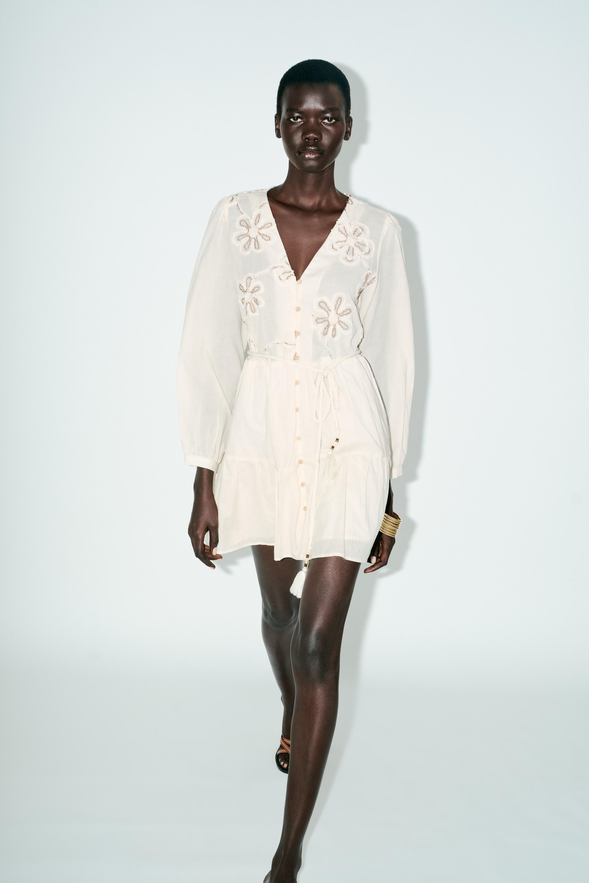 EMBROIDERED DRESS WITH BALLOON SLEEVES - Pale pink | ZARA Canada