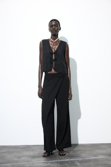 LINEN BLEND WAISTCOAT WITH CUTWORK EMBROIDERY - Black by Zara