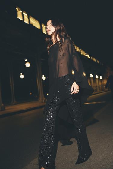 FLARE-LEGGINGS MIT PAILLETTEN - Dunkelsilber von Zara