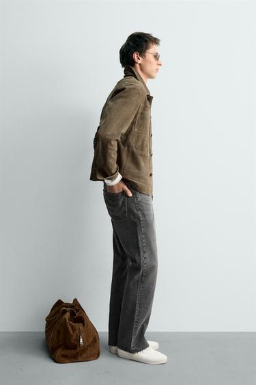 SUEDE LEATHER JACKET WITH POCKETS - Grey / Tan by Zara - Image 3