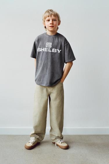 Zara WASHED EFFECT TEXT PRINT T-SHIRT - Anthracite grey - Image 0