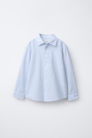 KËMISHË ME VIJA ME PAMBUK DHE LINO - E kaltër nga Zara