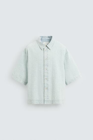 자카드 스트럭처 셔츠 - Zara 라이트 블루