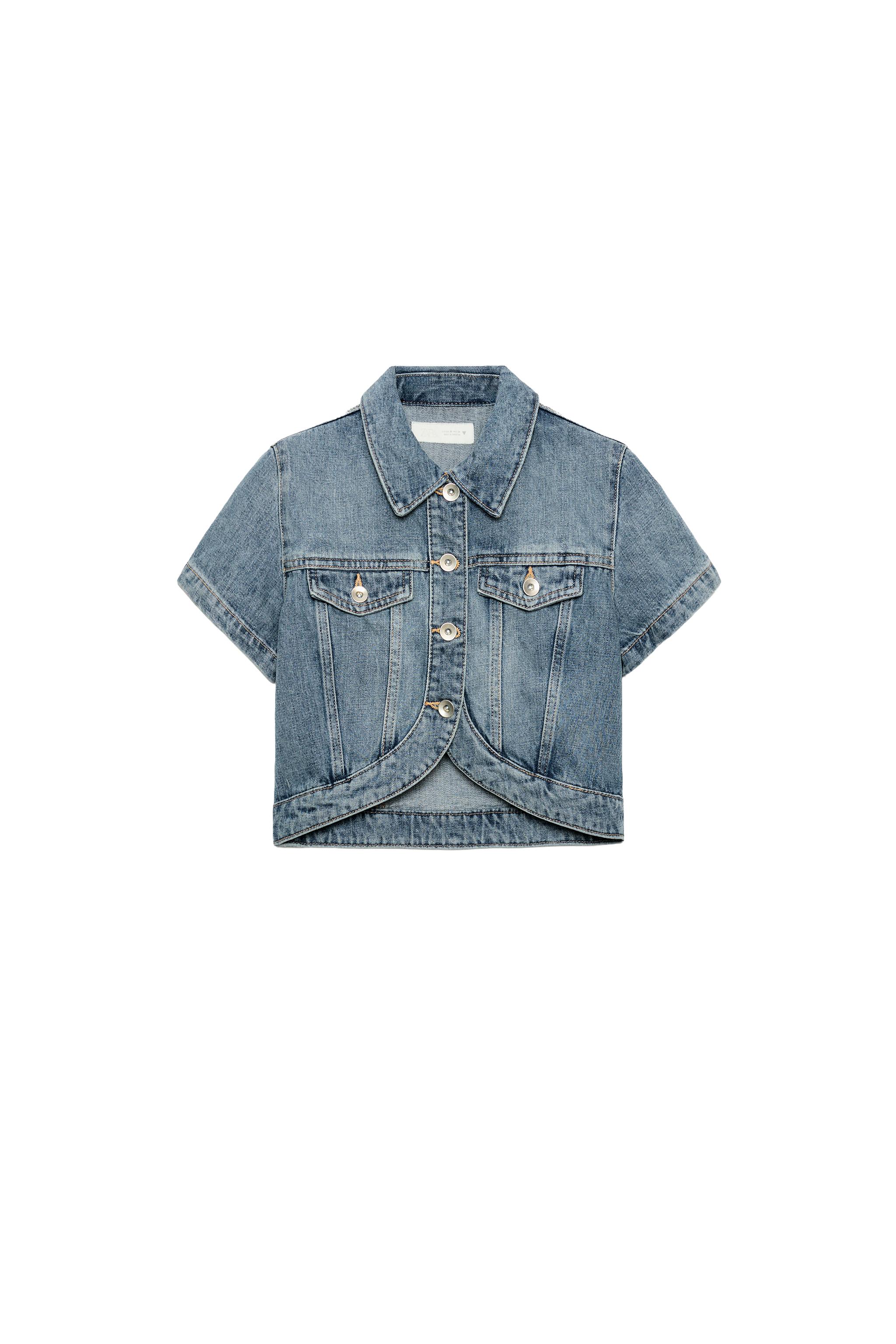 CAMISA CROP DENIM TRF ASIMÉTRICA