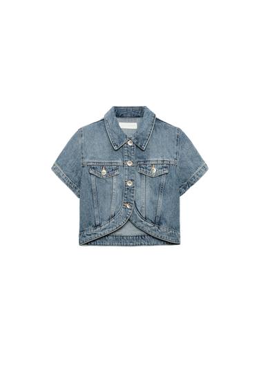 ASYMMETRISCHES TRF-DENIM-CROP-HEMD - Blau von Zara