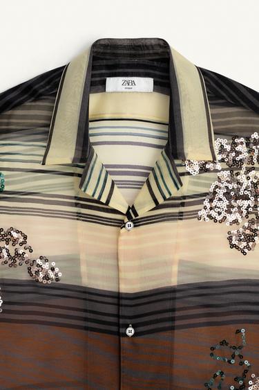 CHEMISE EN ORGANZA 100% SOIE PAILLETTES - Vert / Bleu de Zara - Image 5