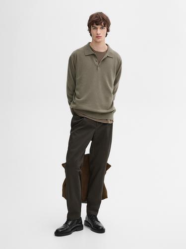 Zara 100% cashmere knit polo collar sweater - Light khaki