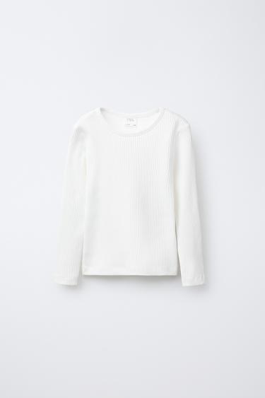 Zara PLAIN RIBBED T-SHIRT - White
