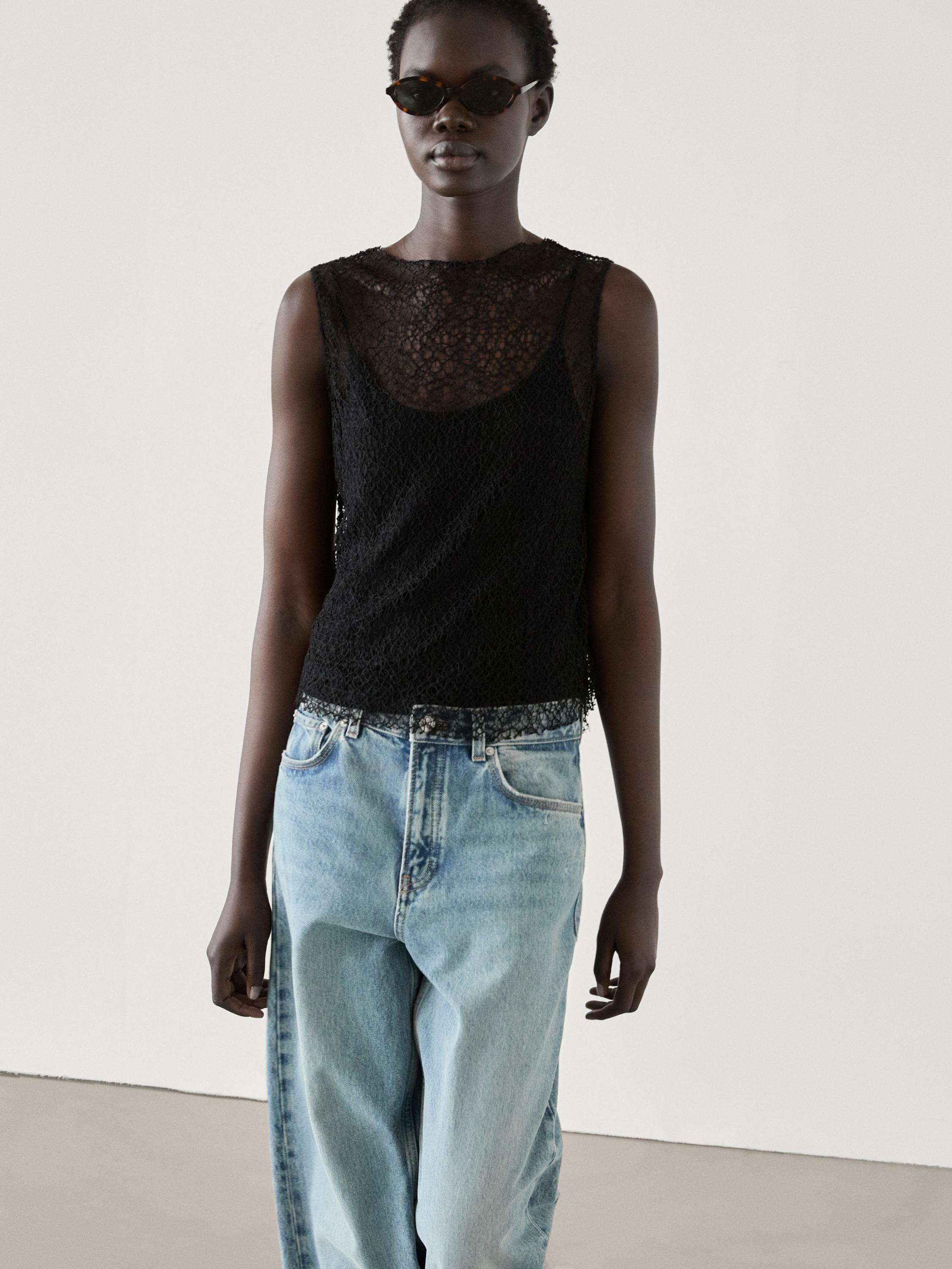 Crew neck lace top - Black | ZARA Canada
