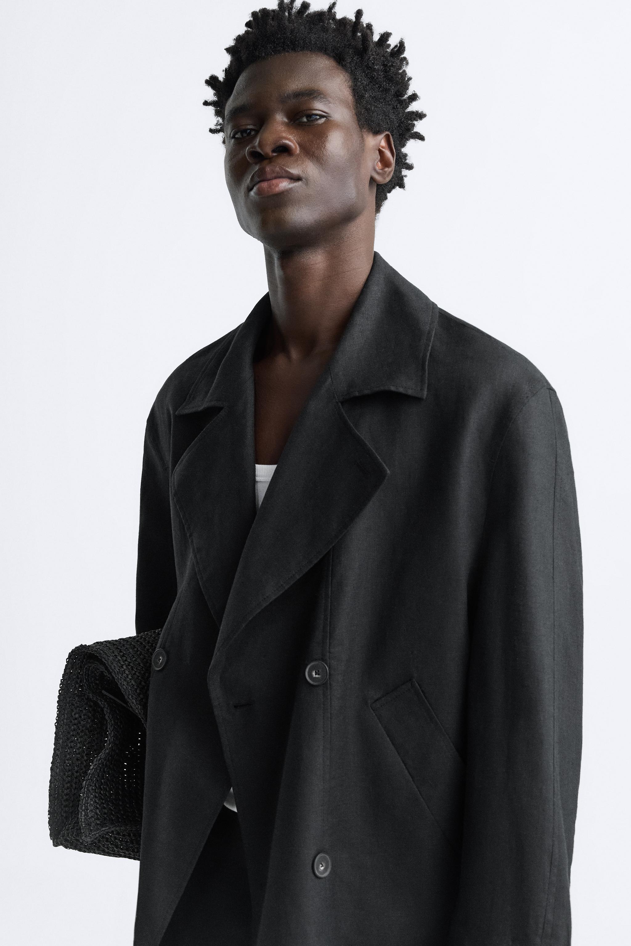 Black trench coat short hotsell