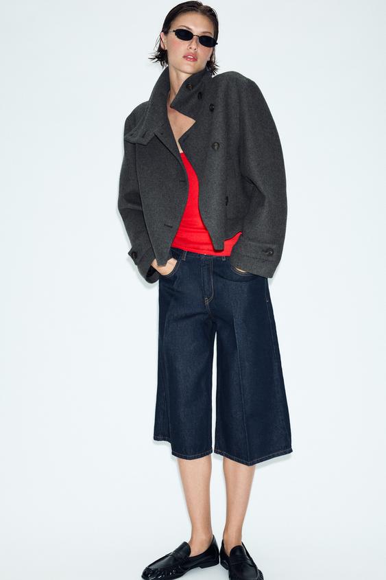 ABRIGO CON LANA CRUZADO - Gris de Zara - Imagen 0
