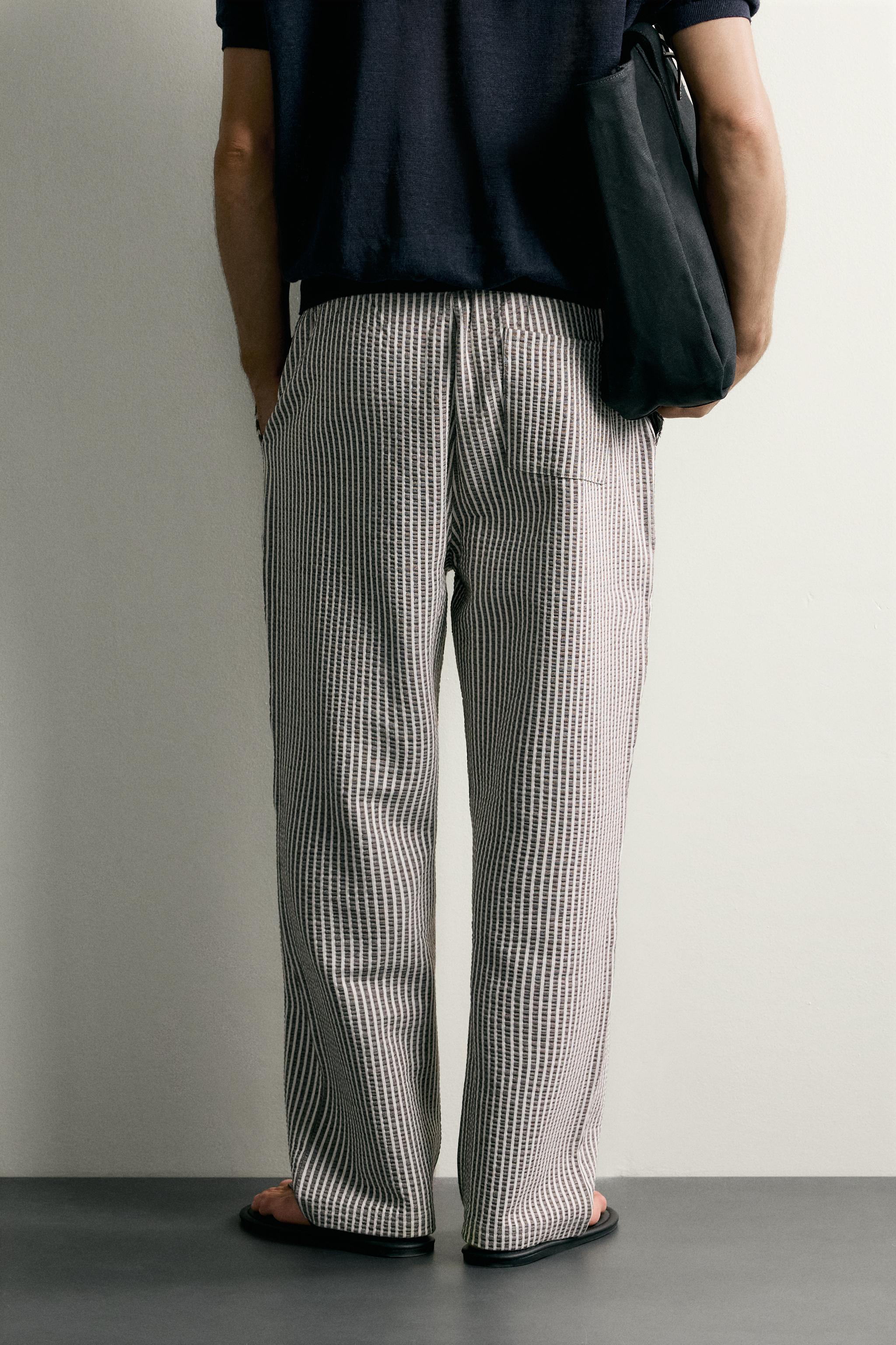 Мужские брюки Zara CONTRAST SEERSUCKER RELAXED FIT PANTS — фото 3