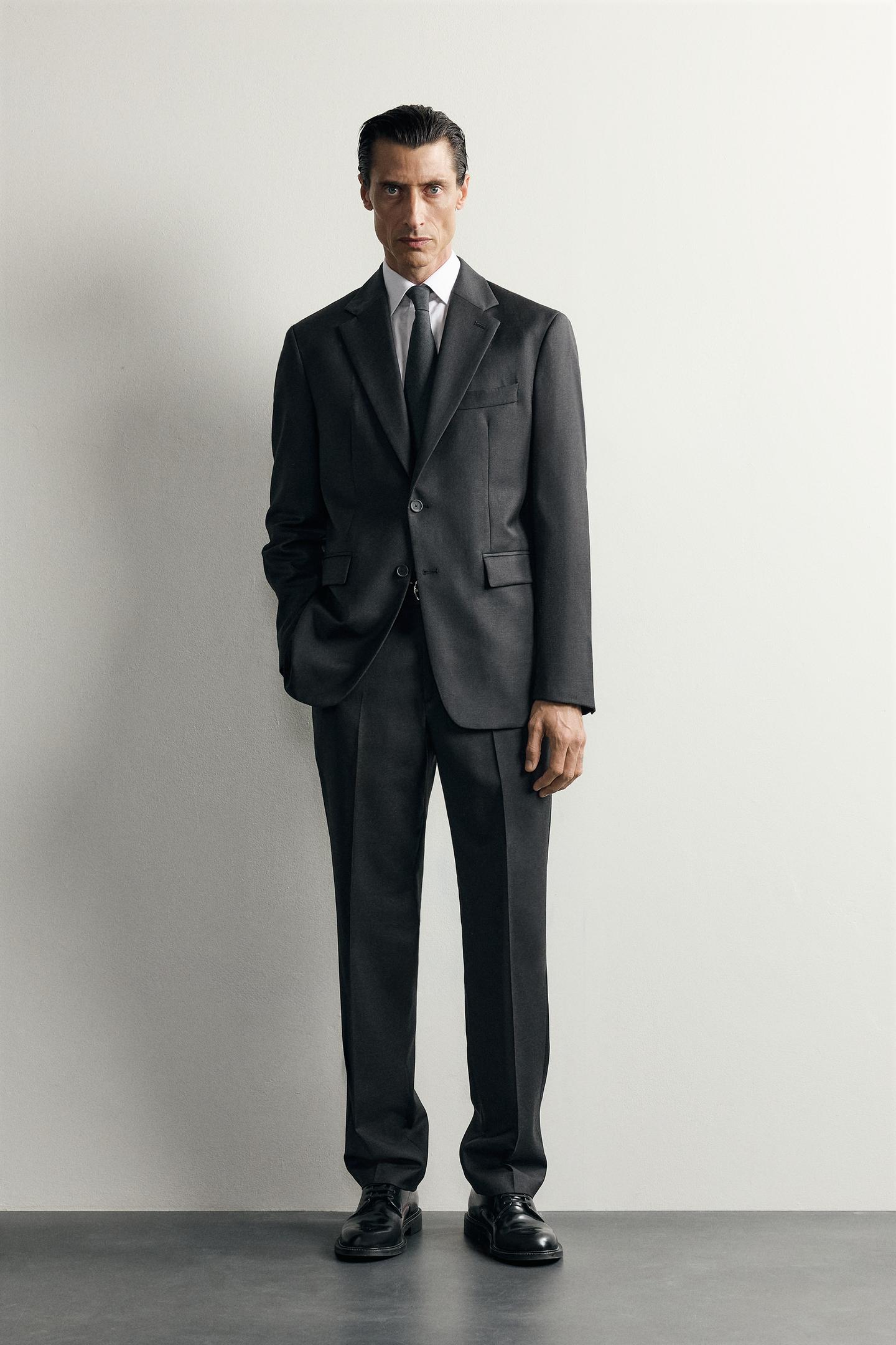 Мужские брюки Zara 100% Wool Suit, цвет: Антрацитовый серый — фото 1