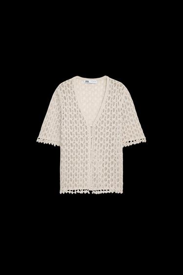 Zara POINTELLE KNIT CARDIGAN - Pearl gray - Image 0