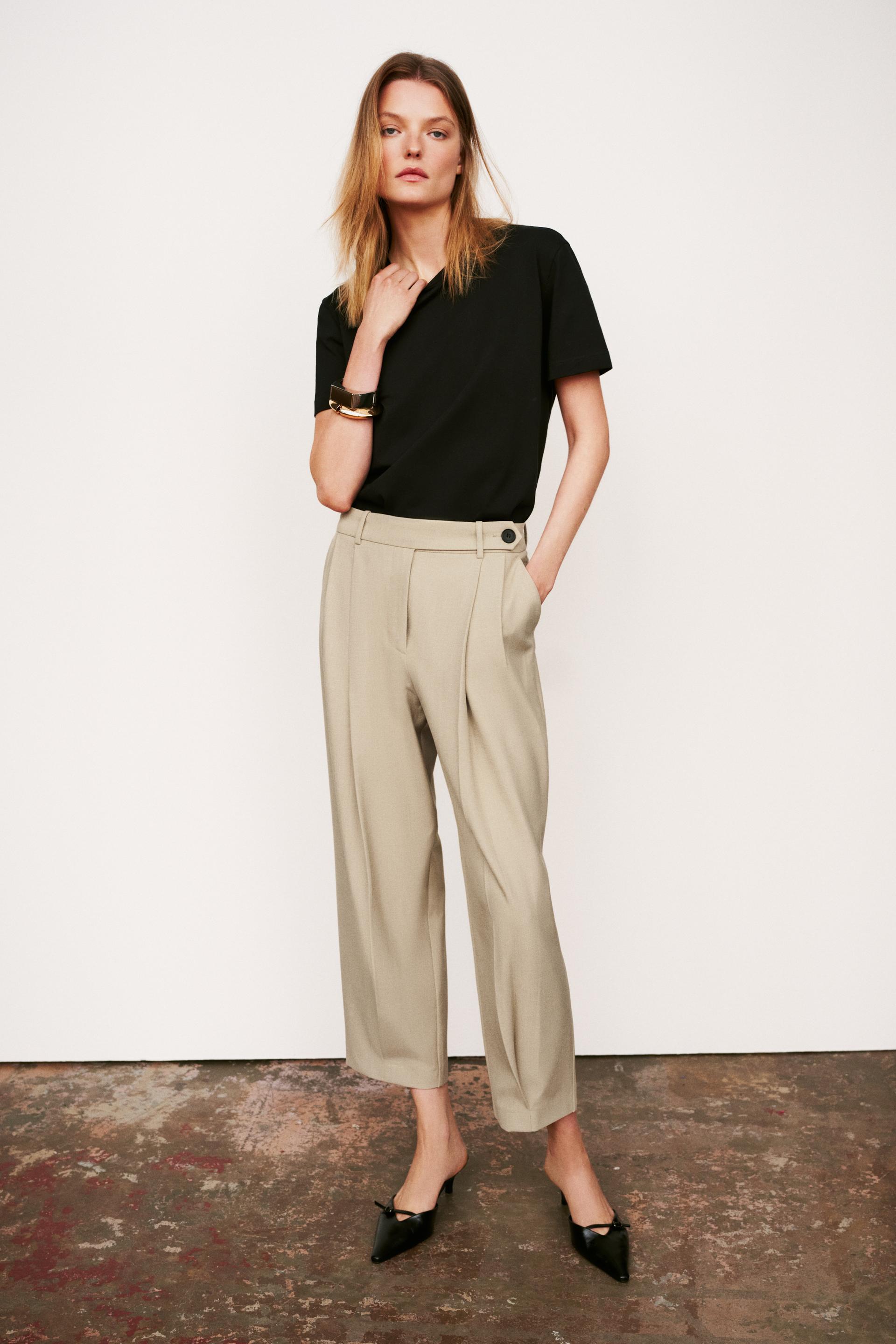 DOUBLE PLEAT TAPERED PANTS - Light camel