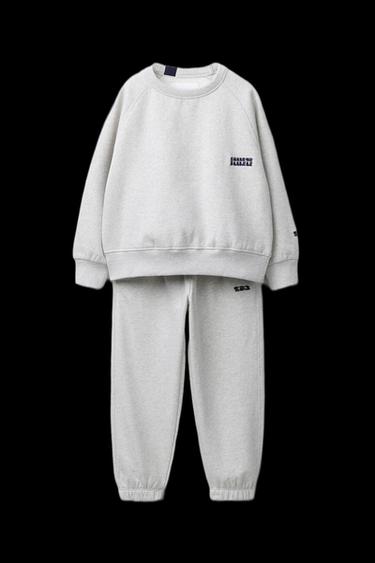Zara EMBROIDERED SWEATSHIRT AND JOGGER PANTS SET - Gray marl - Image 0
