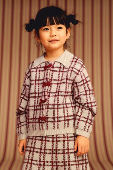 벨벳 보우 체크 니트 재킷 - Zara 레드