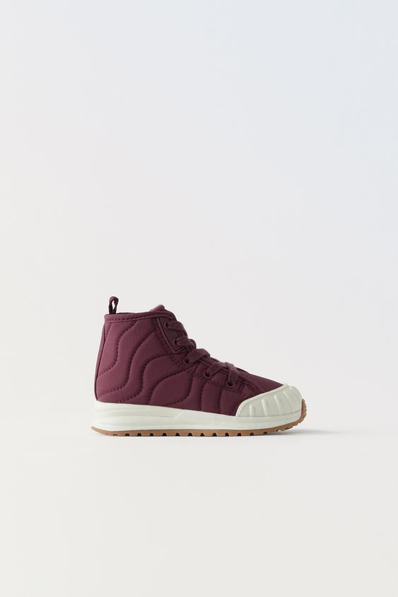 QUILTED HIGH-TOP SNEAKERS - Burgundy Red | ZARA South Africa