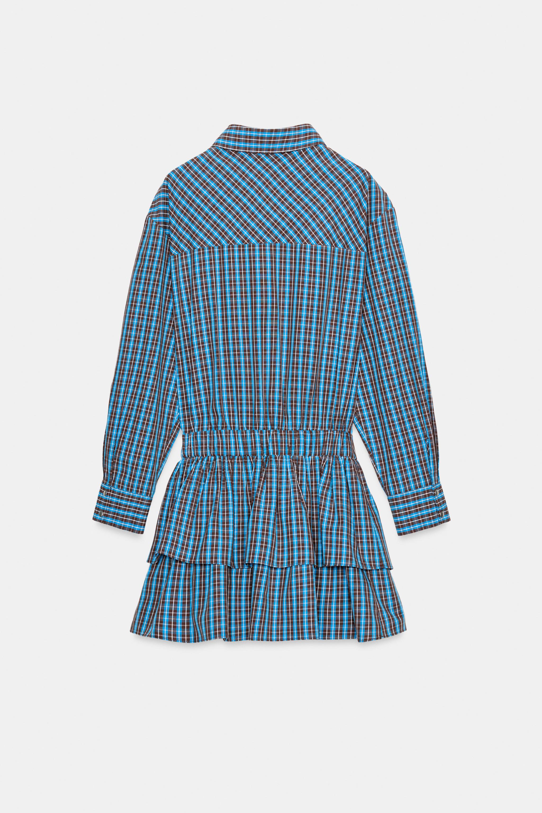 PLAID RUFFLED BELTED SHORT DRESS