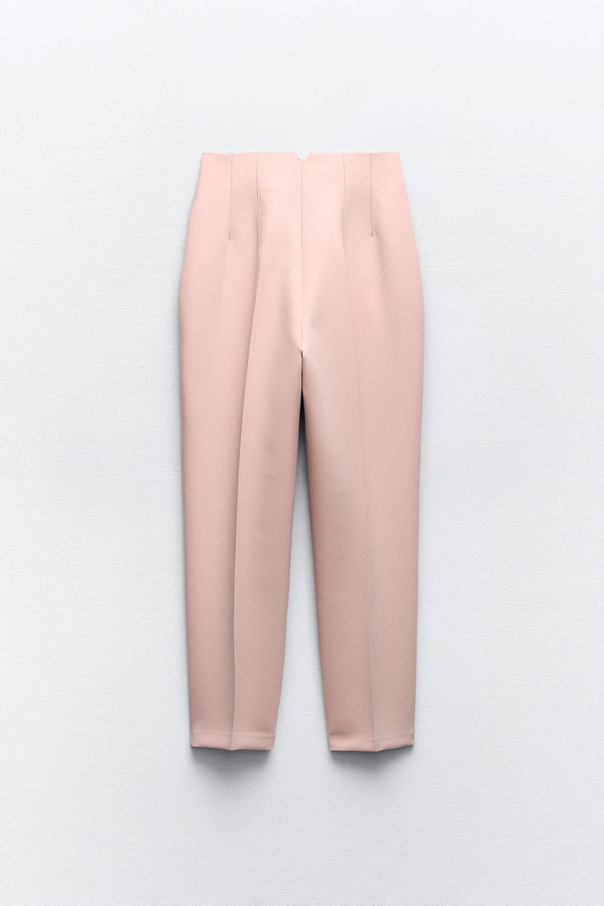 New ZARA Women's Size Xs Pink Linen Blend High Waisted Pleated