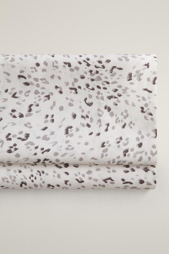 ANIMAL PRINT SATEEN FLAT SHEET (300 THREAD COUNT) - Ecru by Zara - Image 0