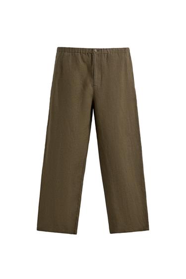 PANTALON RELAXED FIT 100% LIN - Kaki foncé de Zara