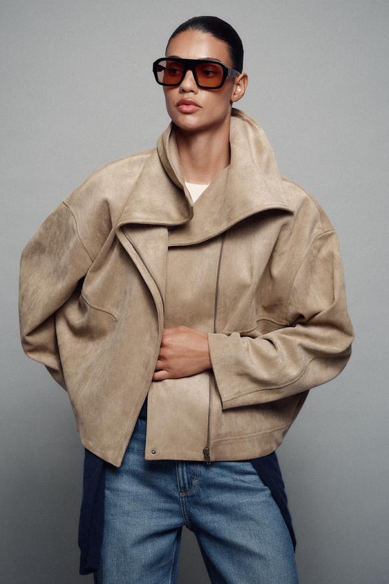 BOMBER JACKET WITH WIDE COLLAR - Light beige by Zara - Image 0