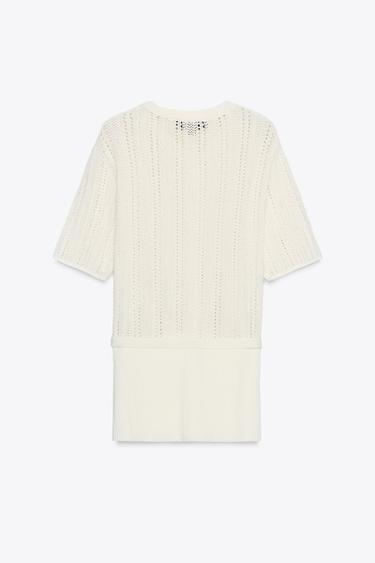 GILET EN MAILLE POINTELLE CEINTURE - Écru de Zara - Image 3
