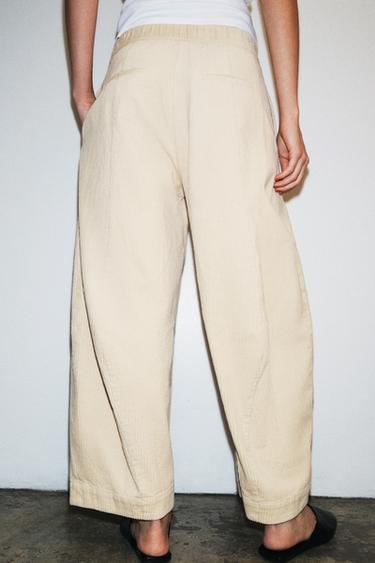 ZW COLLECTION BARREL CORDUROY TROUSERS - Ecru by Zara - Image 2