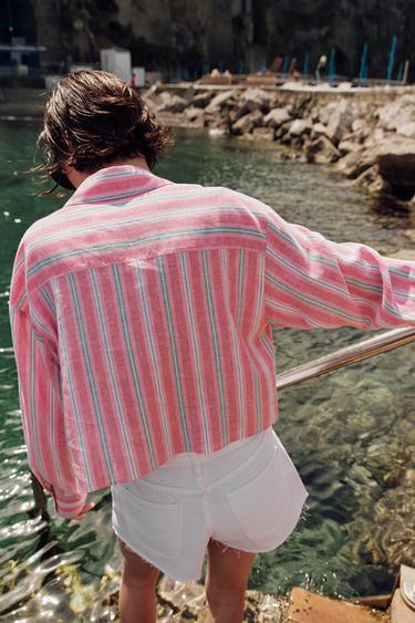 CHEMISE COURTE À RAYURES ET DENTELLE - Roses de Zara - Image 3