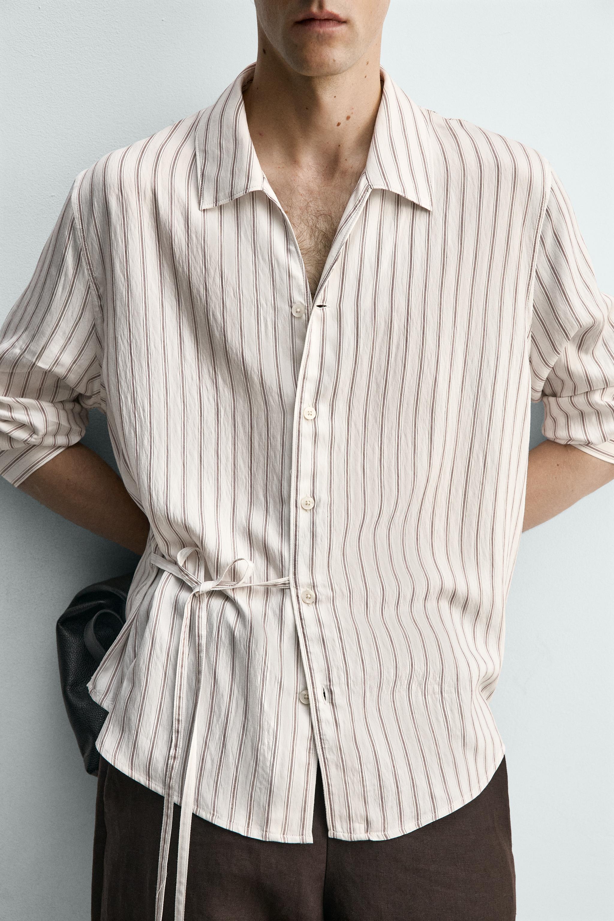 FLOWY STRIPED TIE SHIRT