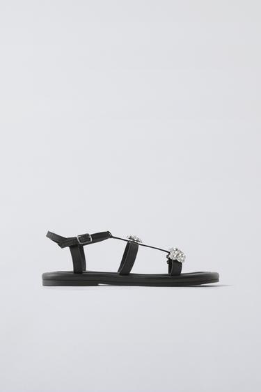 SANDALS WITH RHINESTONE STRAPS - Black by Zara