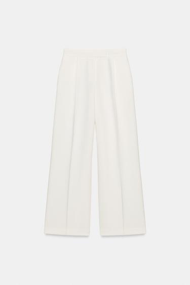 Zara PLEATED WIDE LEG PANTS - Oyster-white