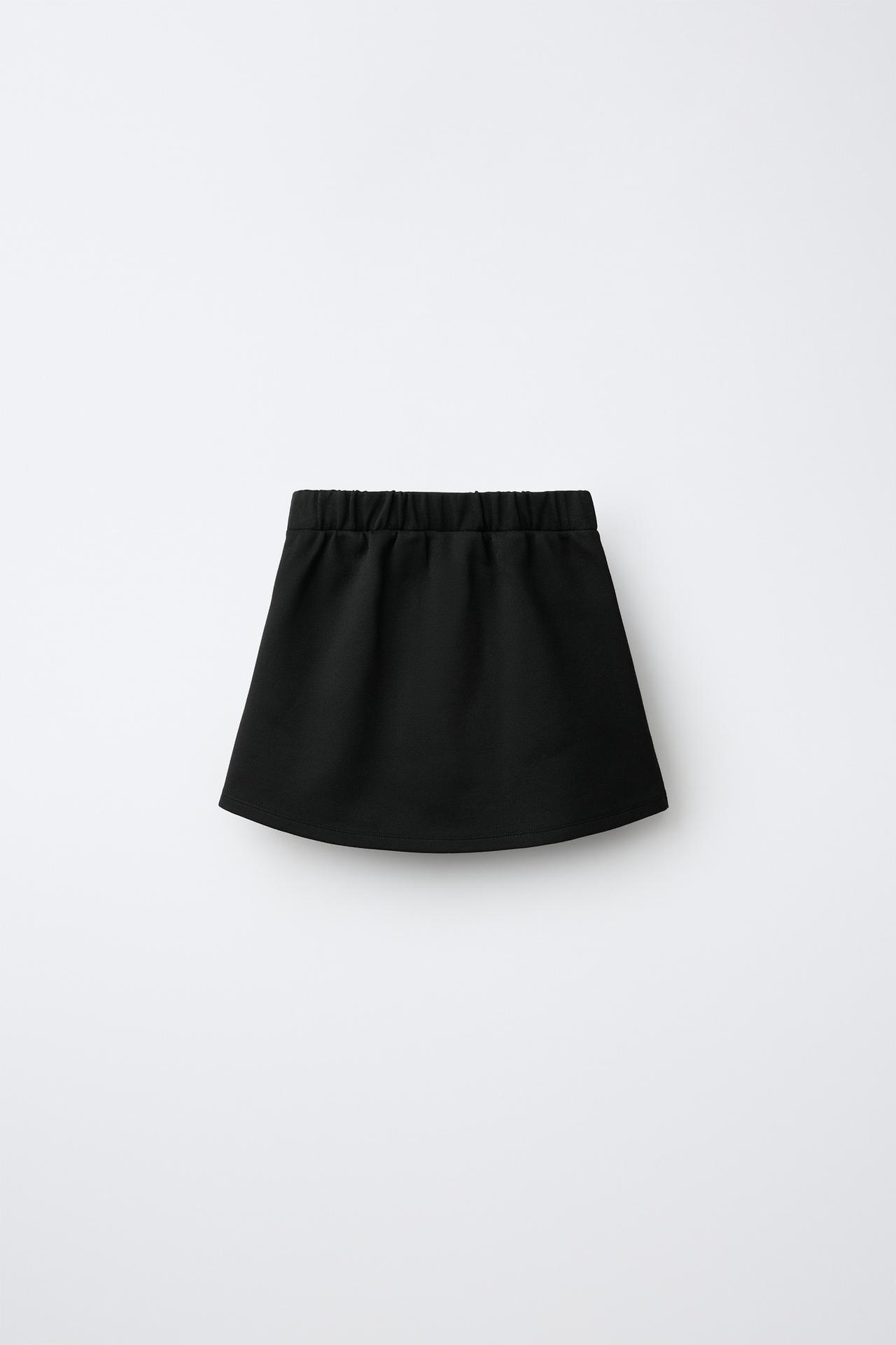 PONTE KNIT BUTTON SKIRT — Black