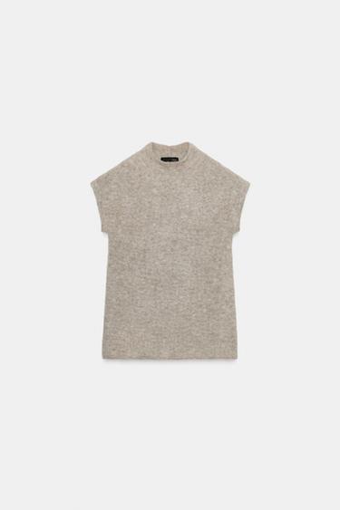 Zara BRUSHED EFFECT ALPACA TOP - Mink
