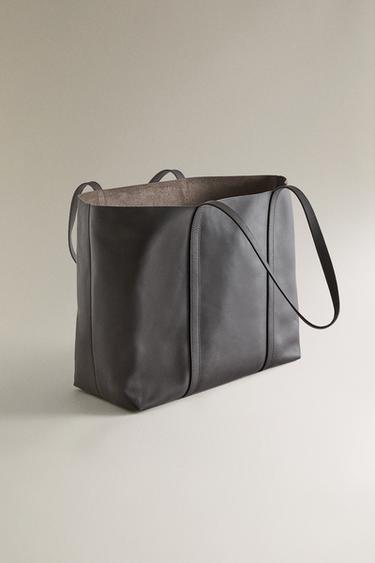 SAC CABAS CUIR - Marron chocolat de Zara - Image 1