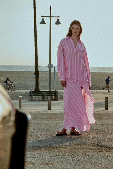 STRIPED LINEN BLEND SHIRT AND MIDI SKIRT SET - Q by Zara