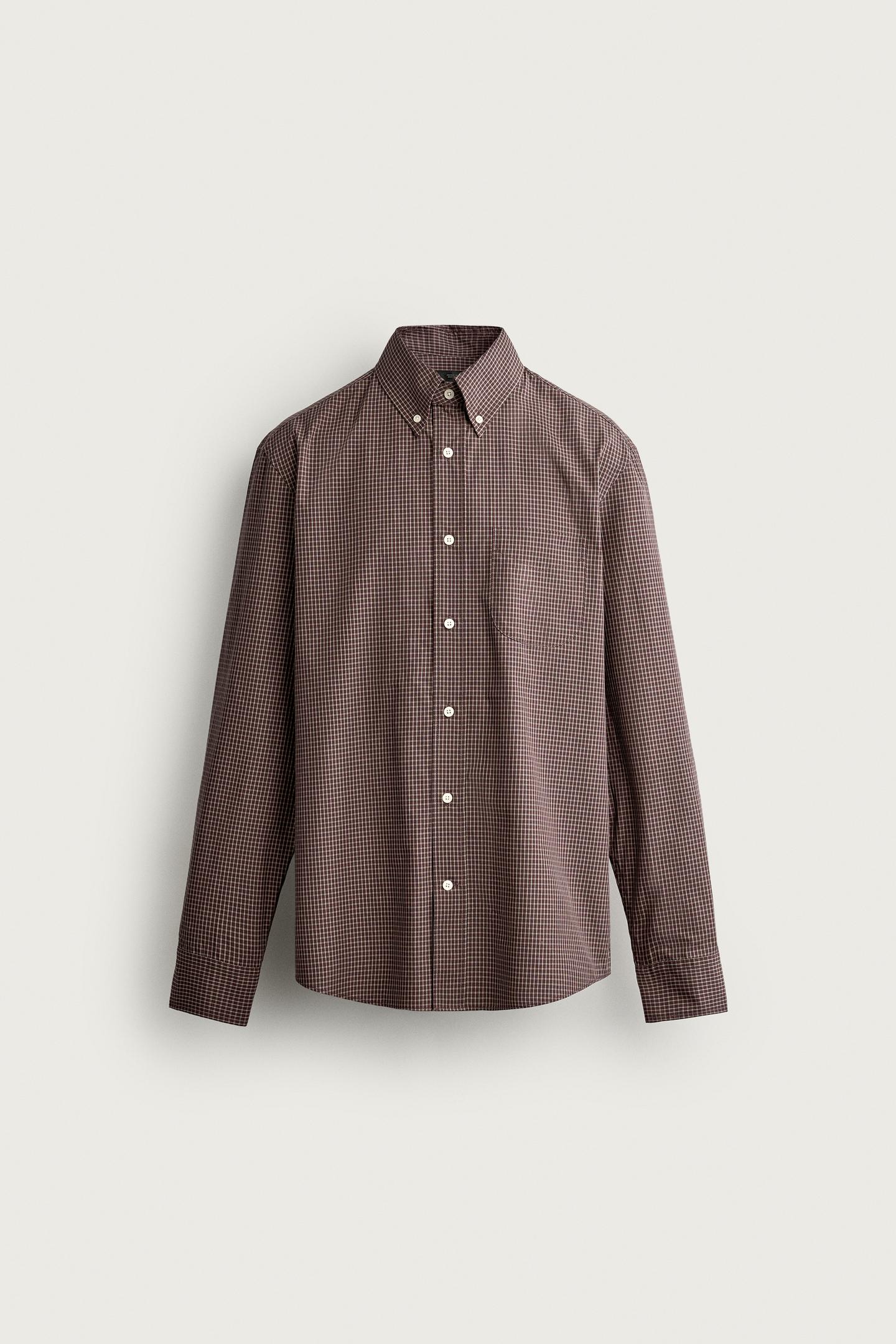 Мужская рубашка Zara Regular Fit Plaid, цвет: Бордовый — фото 8