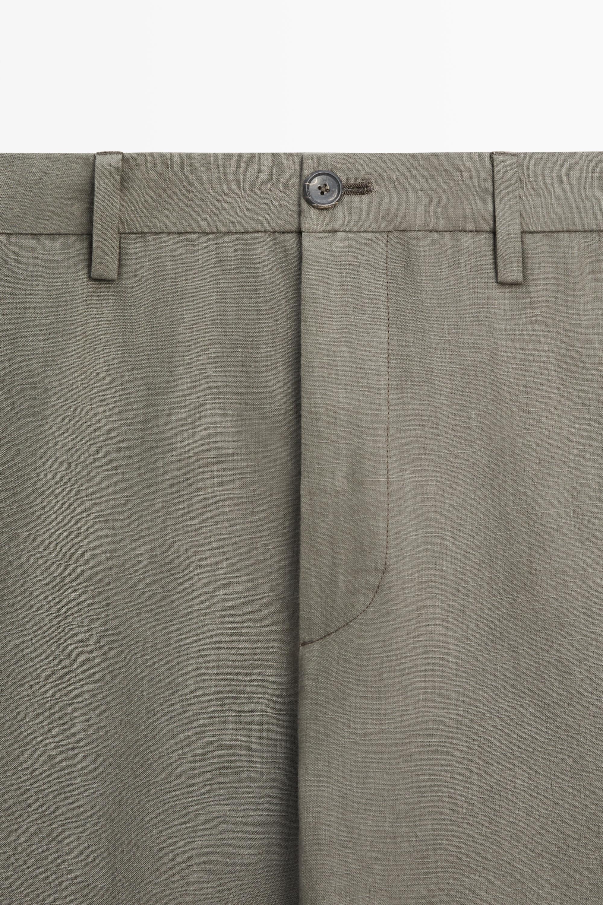 100% linen straight-leg trousers